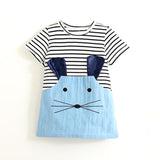 TANGUOANT Striped Patchwork Character Girl Dresses Long Sleeve Cute Mouse Children Clothing Kids Girls Dress Denim Kids Clothes