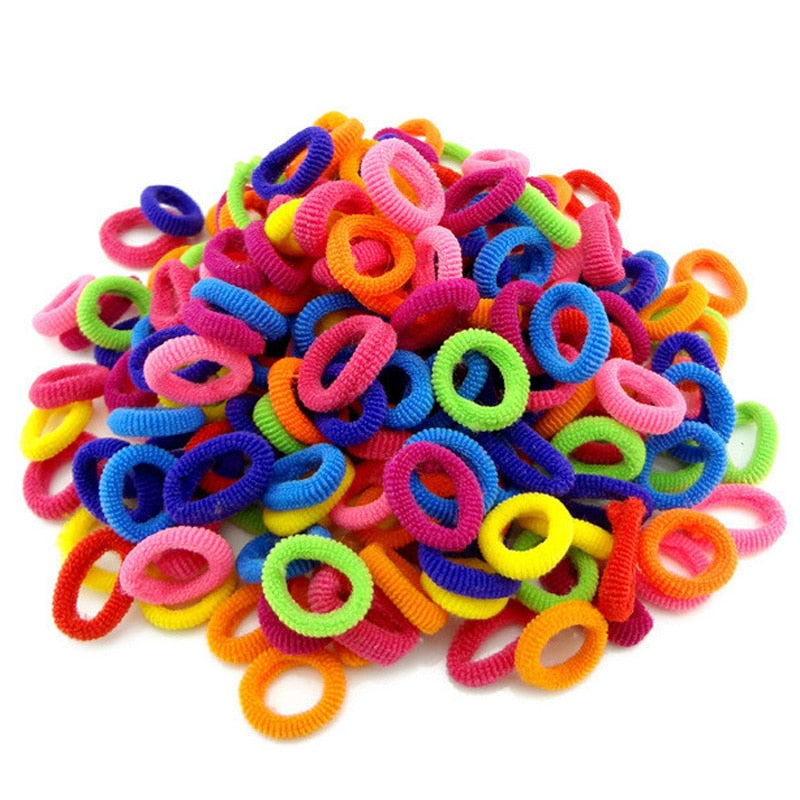 Wholesale 100 Pcs Colorful Child Kids Hair Holders Cute Rubber Hair Band Elastics Accessories Girl Charms Tie Gum