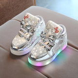 2017 Kids Casual Lighted Shoes Girls Glowing Sneakers Children Star Print Shoes With Led Light Baby Girl Lovely Boots