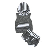 2017 Babies kids Striped Casual Hooded Clothing Set Summer Infant Baby Boy Kid Outfits Clothes Hoodie Vest Tops+Pants 2pcs Set