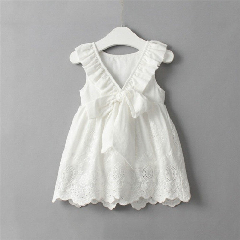 Lace Dress for Girls Toddler Kids Baby Girls Princess Party Clothes Bowknot Sleeveless V-Neck Tutu Dresses Vestidos
