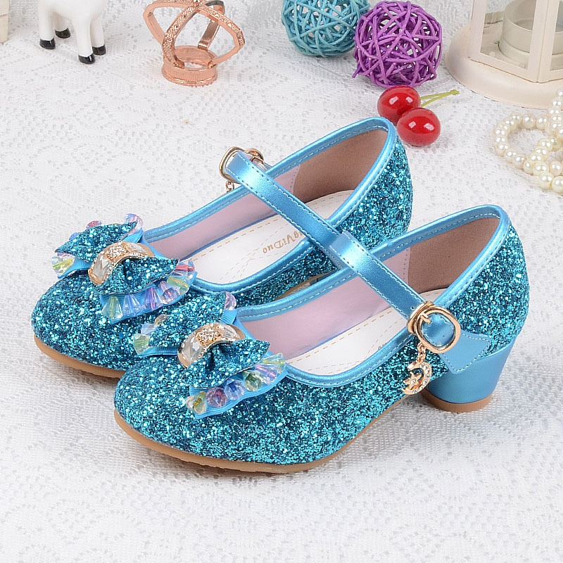 Children's Sequins Shoes Enfants 2018 Baby Girls Wedding Princess Kids High Heels Dress Party Shoes For Girl Pink Blue Gold