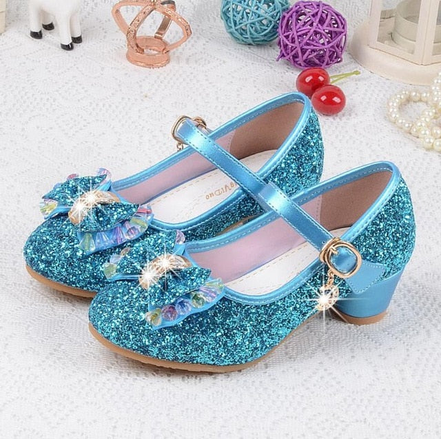 Children's Sequins Shoes Enfants 2018 Baby Girls Wedding Princess Kids High Heels Dress Party Shoes For Girl Pink Blue Gold