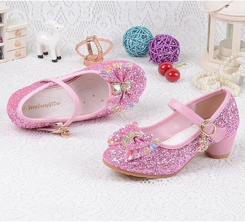 Children's Sequins Shoes Enfants 2018 Baby Girls Wedding Princess Kids High Heels Dress Party Shoes For Girl Pink Blue Gold