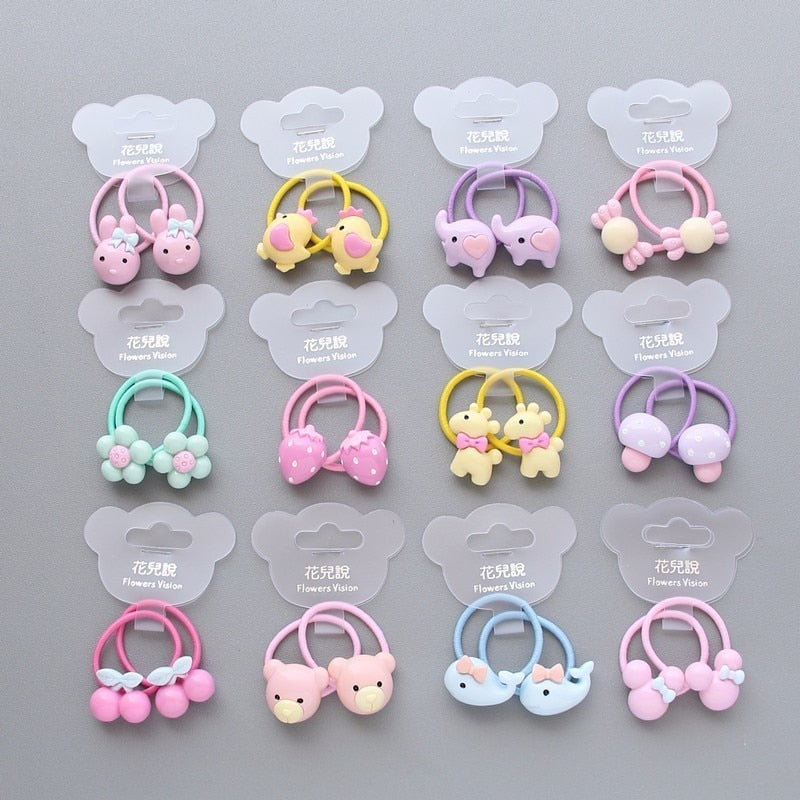 2 PCS Cartoon Fruit Flower Princess Headwear Baby Headdress Children Hair Ropes Girls Hair Accessories Kids Elastic Hair Bands