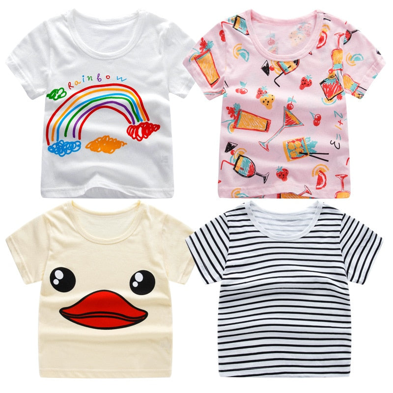 2018 Summer Girls & Boys Short Sleeve T Shirts Cartoon Print T-shirt Striped Tee Shirt Cotton Girls Tops For Kids Clothing