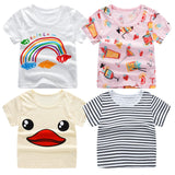 2018 Summer Girls & Boys Short Sleeve T Shirts Cartoon Print T-shirt Striped Tee Shirt Cotton Girls Tops For Kids Clothing