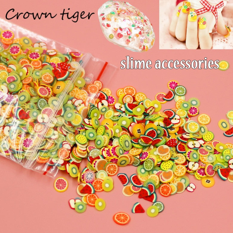 Soft pottery 1000pcs Fruit slices Filler For Nails Art Tips Slime Fruit For Kids Lizun DIY slime Accessories Supplies Decoration