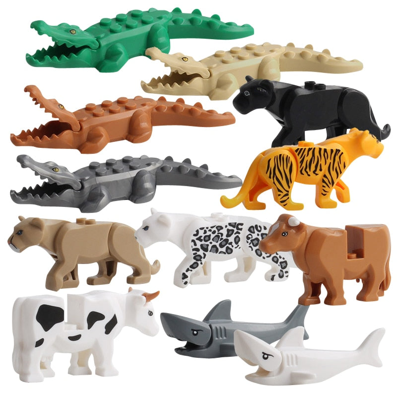 Duplos Animal Model Figures Building Block Sets Crocodile leopard shark kids educational toys for children Gift Brinquedos