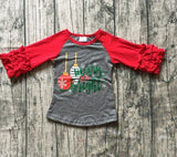 5 designs in stock Christmas Fall/winter baby girls Christmas raglans Christmas gift Christmas tree top tee kids wear clothing