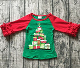 5 designs in stock Christmas Fall/winter baby girls Christmas raglans Christmas gift Christmas tree top tee kids wear clothing