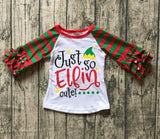 5 designs in stock Christmas Fall/winter baby girls Christmas raglans Christmas gift Christmas tree top tee kids wear clothing