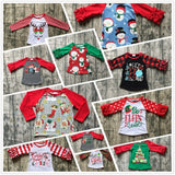 5 designs in stock Christmas Fall/winter baby girls Christmas raglans Christmas gift Christmas tree top tee kids wear clothing
