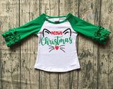 5 designs in stock Christmas Fall/winter baby girls Christmas raglans Christmas gift Christmas tree top tee kids wear clothing