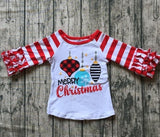 5 designs in stock Christmas Fall/winter baby girls Christmas raglans Christmas gift Christmas tree top tee kids wear clothing