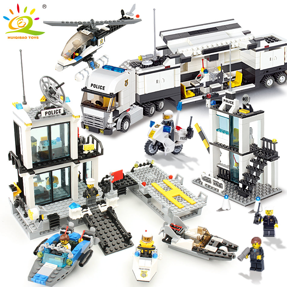 536pcs Building Blocks Police Station Prison Figures Compatible Legoing City Enlighten Bricks Toys For Children Truck Helicopter