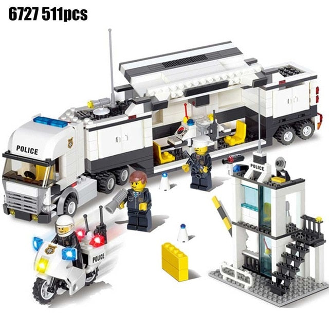 536pcs Building Blocks Police Station Prison Figures Compatible Legoing City Enlighten Bricks Toys For Children Truck Helicopter