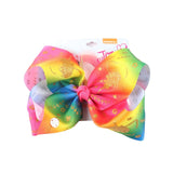 8" Large JoJo Bow W Hair Clip For Girls Kids Handmade Metalic Printed Ribbon Knot Jumbo Hair Bow Hair Accessories