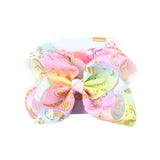 8" Large JoJo Bow W Hair Clip For Girls Kids Handmade Metalic Printed Ribbon Knot Jumbo Hair Bow Hair Accessories
