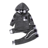 2018 Spring Autumn Fashion Baby Girl  Boy Hoodies Toddler Plaid Hooded Tops Long Pants Outfits Set Newborn Kids Set 2pcs #IS