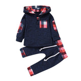 2018 Spring Autumn Fashion Baby Girl  Boy Hoodies Toddler Plaid Hooded Tops Long Pants Outfits Set Newborn Kids Set 2pcs #IS