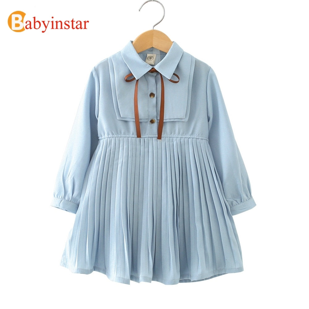 Babyinstar Baby Girl Princess Dress 2019 New Arrival Long Sleeve Pleated Design Toddler Children Clothing Kids Dresses For Girls