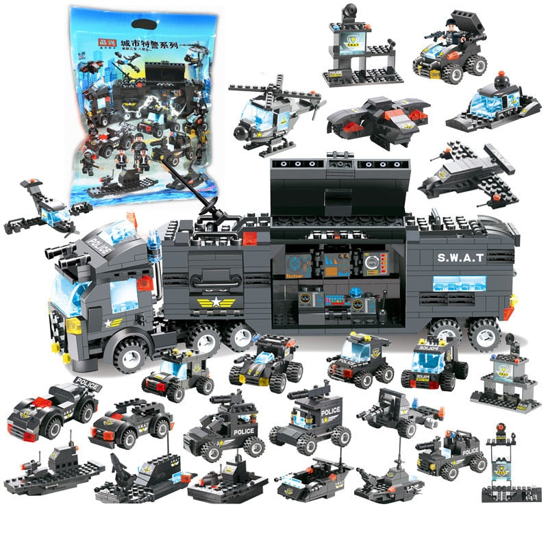 8IN1 Robot Aircraft Car City Police SWAT Bricks Compatible LegoINGL Building Blocks Sets Playmobil Educational Toys For Children